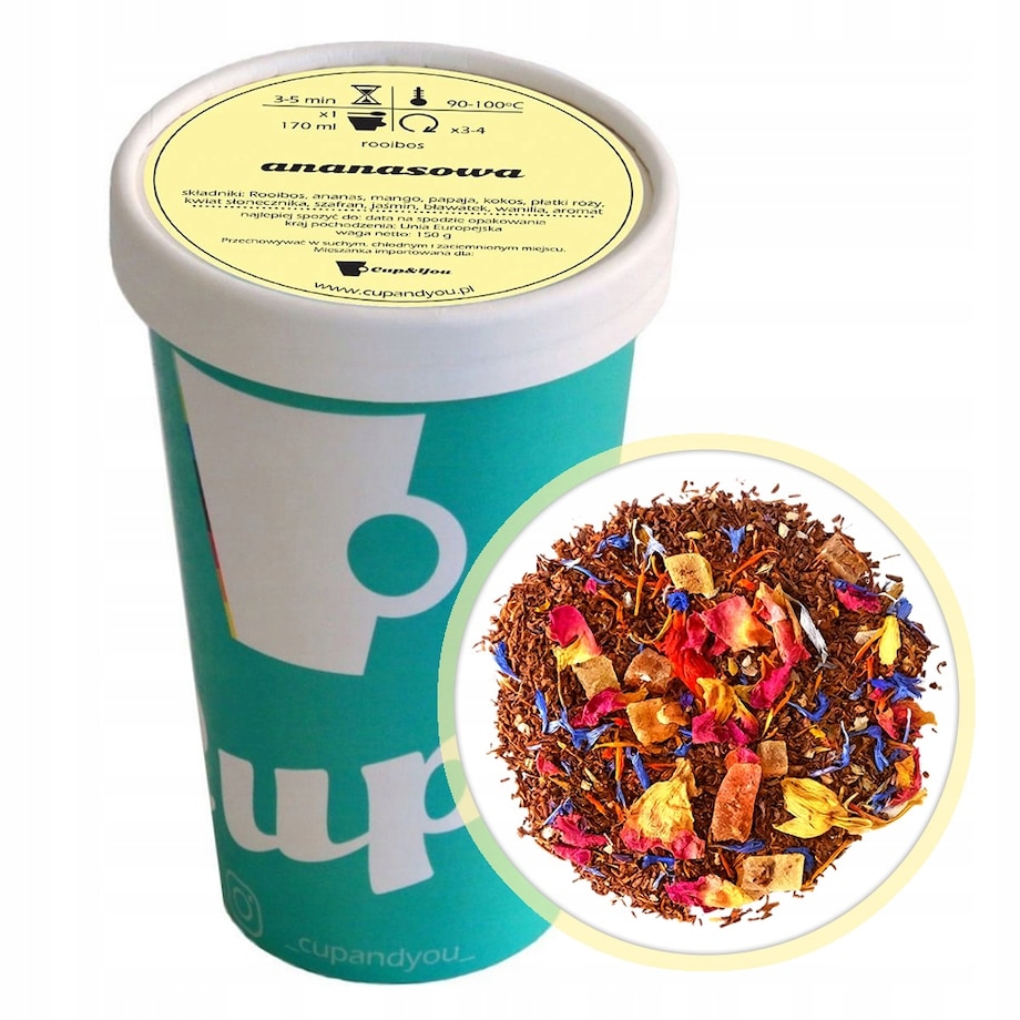 Sypana herbata czerwonokrzew Rooibos ANANASOWA wanilia mango 150g premium - herbata liściasta sypana mieszanka napar susz