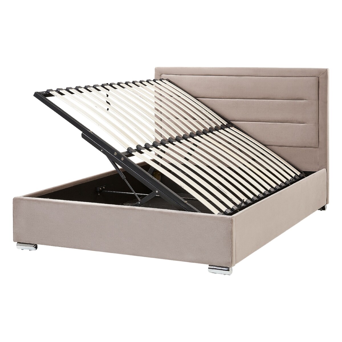Łóżko z pojemnikiem welurowe 140 x 200 cm beżowoszare ROUEN