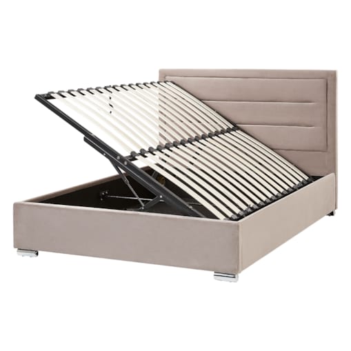 Łóżko z pojemnikiem welurowe 140 x 200 cm beżowoszare ROUEN