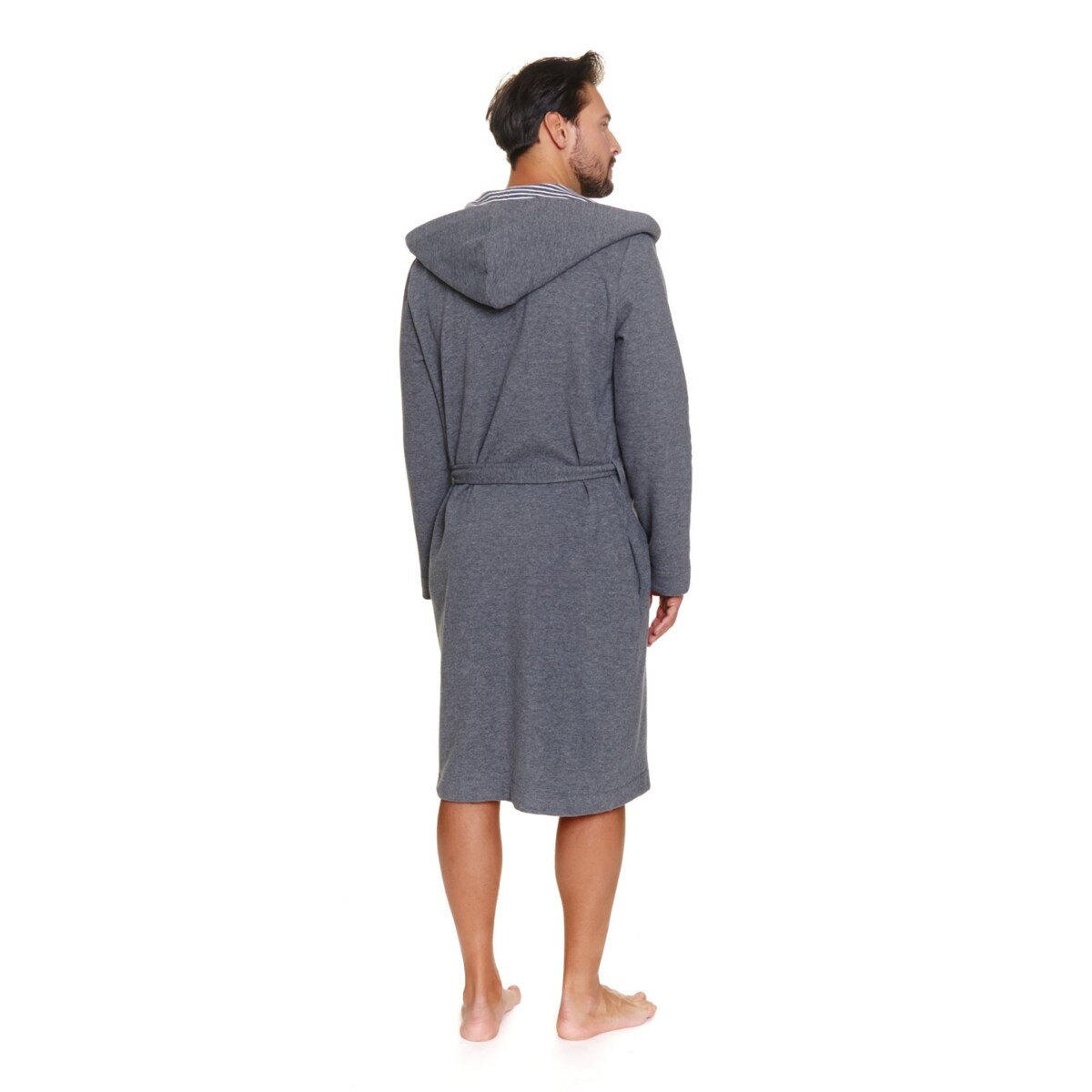 Szary szlafrok męski z kapturem