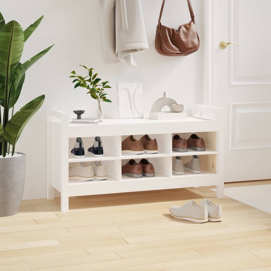 vidaXL Ławka do przedpokoju, biała, 110x40x60 cm, lite drewno sosnowe