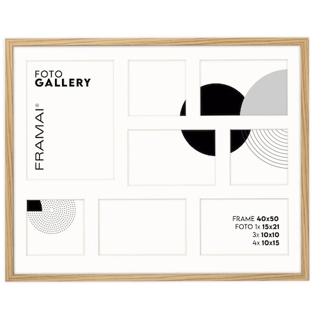 Ramka na zdjęcia 3x 10x10 4x 10x15 1x 15x21 dębowa galeria na 8 zdjęć ramka 40x50 cm FRAMAI