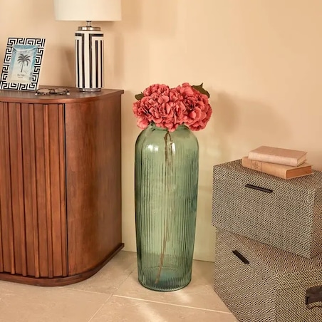 Wazon szklany, prążkowany Luz, 72 cm, miętowy