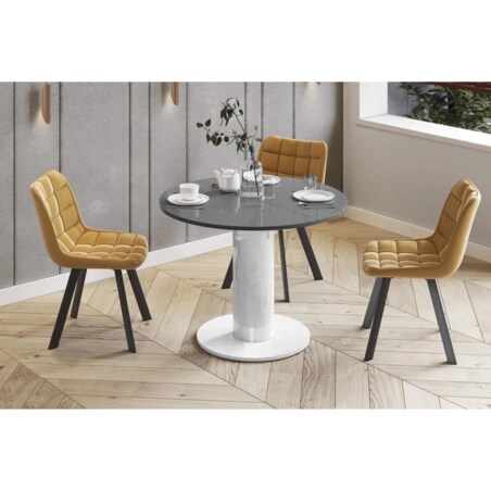 Stół rozkładany SOLO LUX 100(144)x100 szary połysk/biały połysk