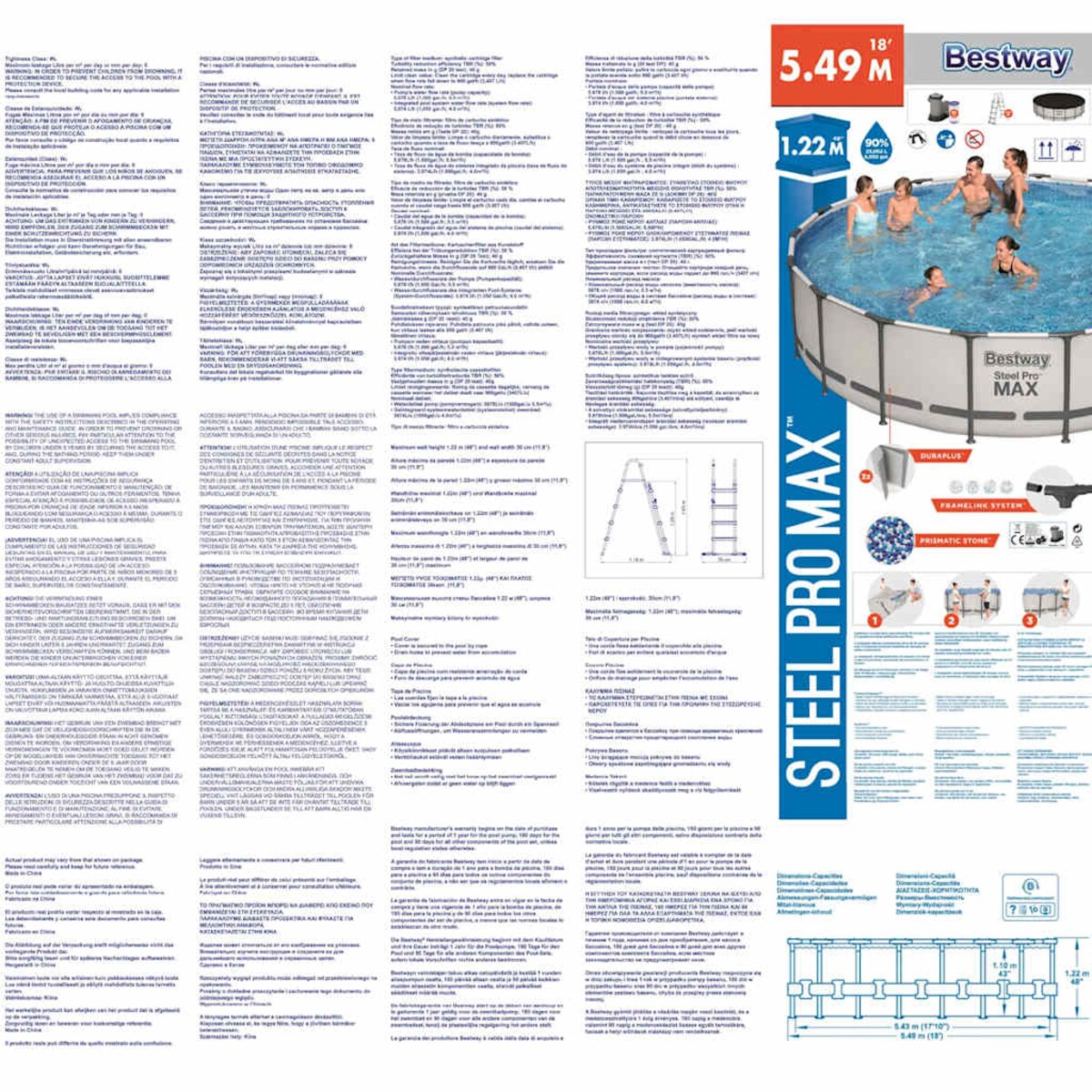 Bestway Basen Steel Pro MAX z akcesoriami, 549x122 cm