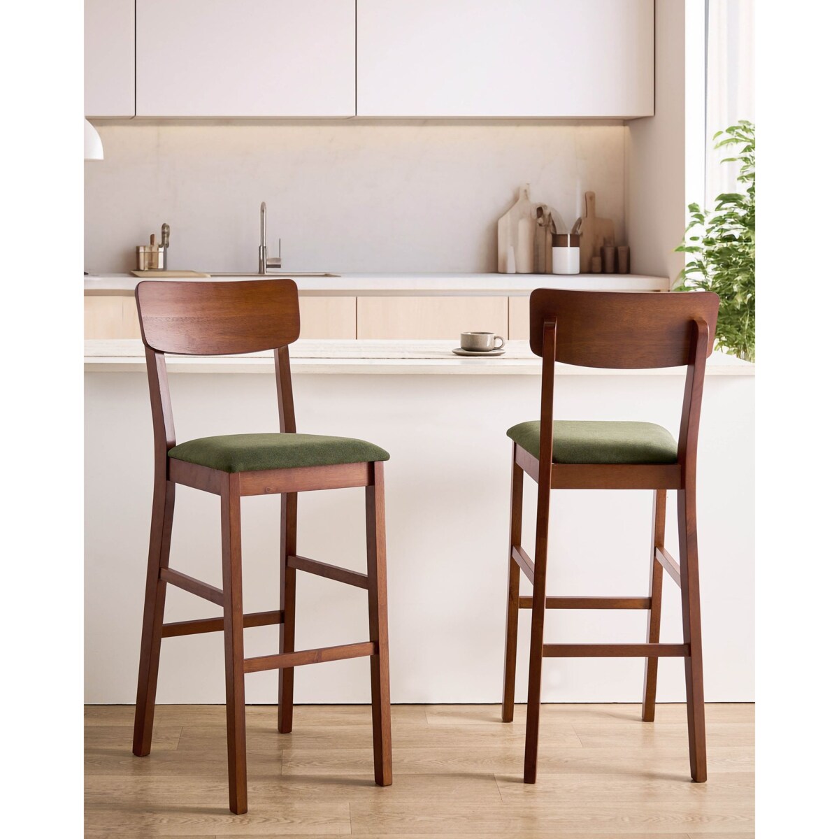 Zestaw 2 krzeseł barowych AMBLER Drewno Ciemny brąz/ zielony