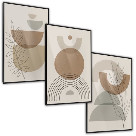 ZESTAW 3X PLAKAT W RAMIE FIGURY GEOMETRYCZNE STYL BOHO MINIMALIZM 60x80cm