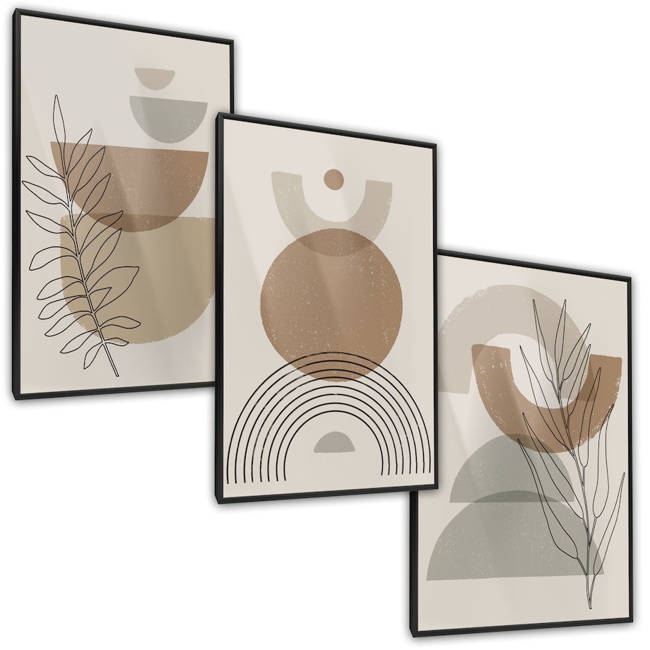 ZESTAW 3X PLAKAT W RAMIE FIGURY GEOMETRYCZNE STYL BOHO MINIMALIZM 60x80cm