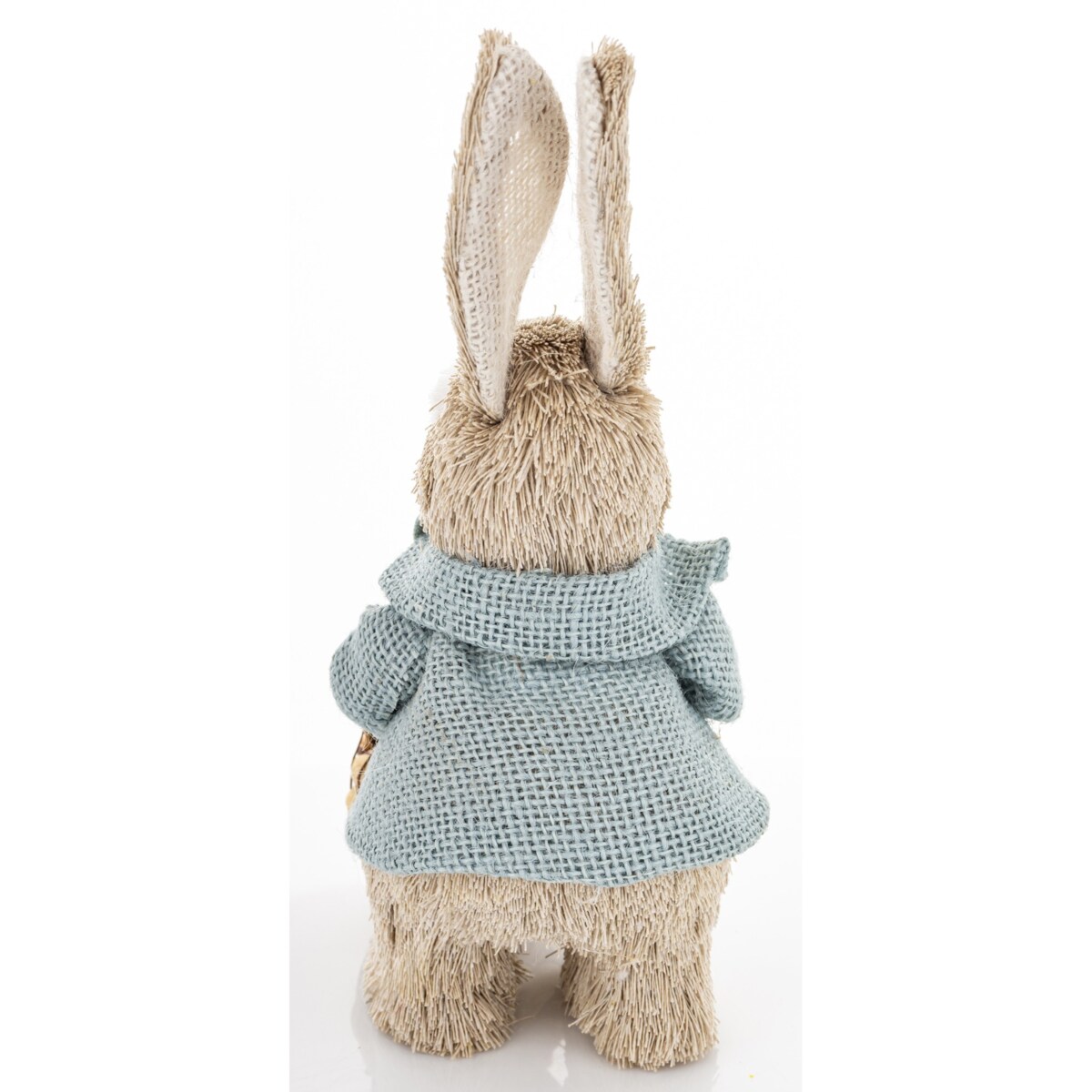 Dekoracja - króliczek z koszykiem marchewek 23,5x10x13 cm w niebieskim kubraczku