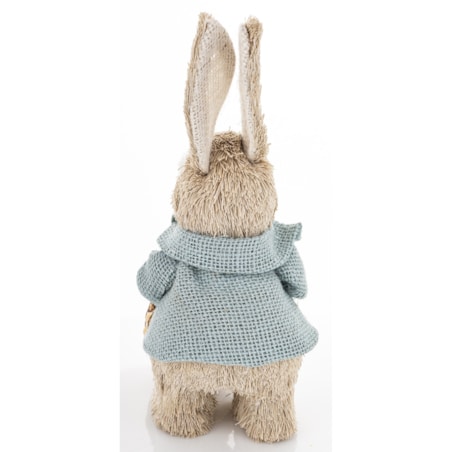 Dekoracja - króliczek z koszykiem marchewek 23,5x10x13 cm w niebieskim kubraczku