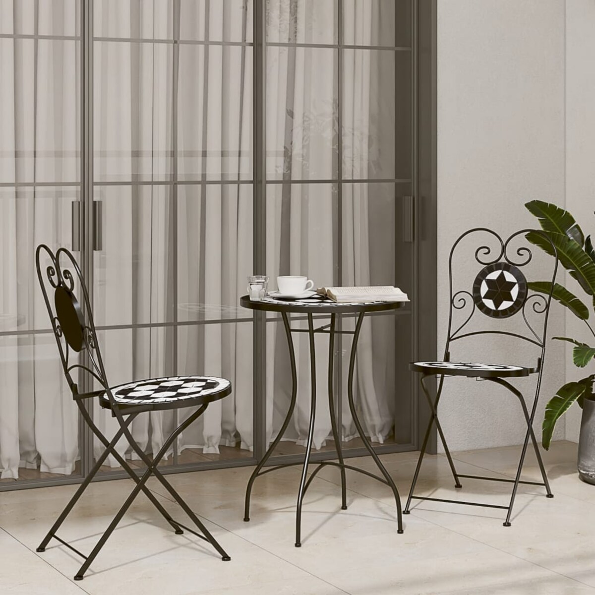 vidaXL Mozaikowy stolik bistro, czarno-biały, Ø50x70 cm, ceramiczny
