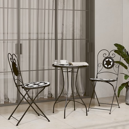 vidaXL Mozaikowy stolik bistro, czarno-biały, Ø50x70 cm, ceramiczny