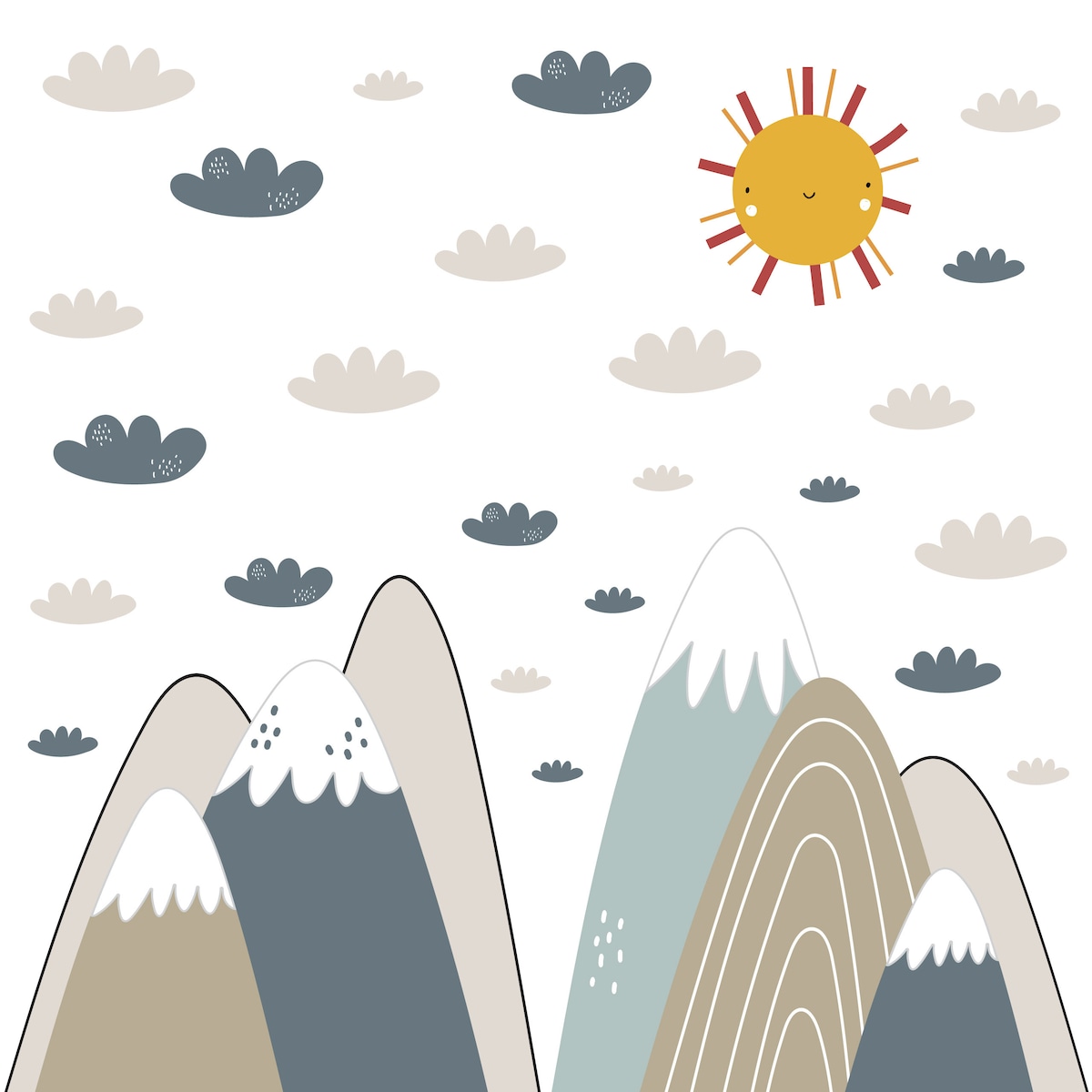 ZESTAW NAKLEJEK DLA DZIECI NA ŚCIANĘ BEŻOWE GÓRY CHMURY