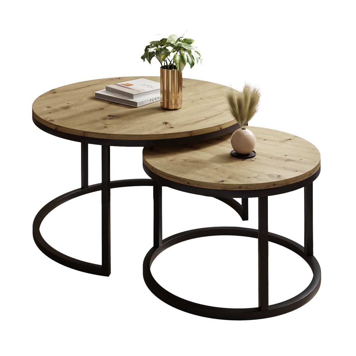 Okrągły stolik kawowy CIRI 2w1 czarny dąb artisan