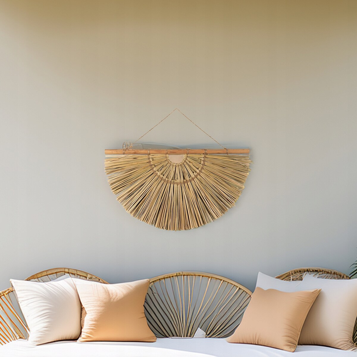 DEKORACJA OZDOBA ŚCIENNA ZAWIESZKA BOHO NATURALNA PÓŁKSIĘŻYC 70cm do salonu