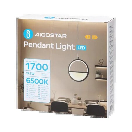 aluminiowa lampa wisząca 13.5w 6500k okragła 120x23 cm