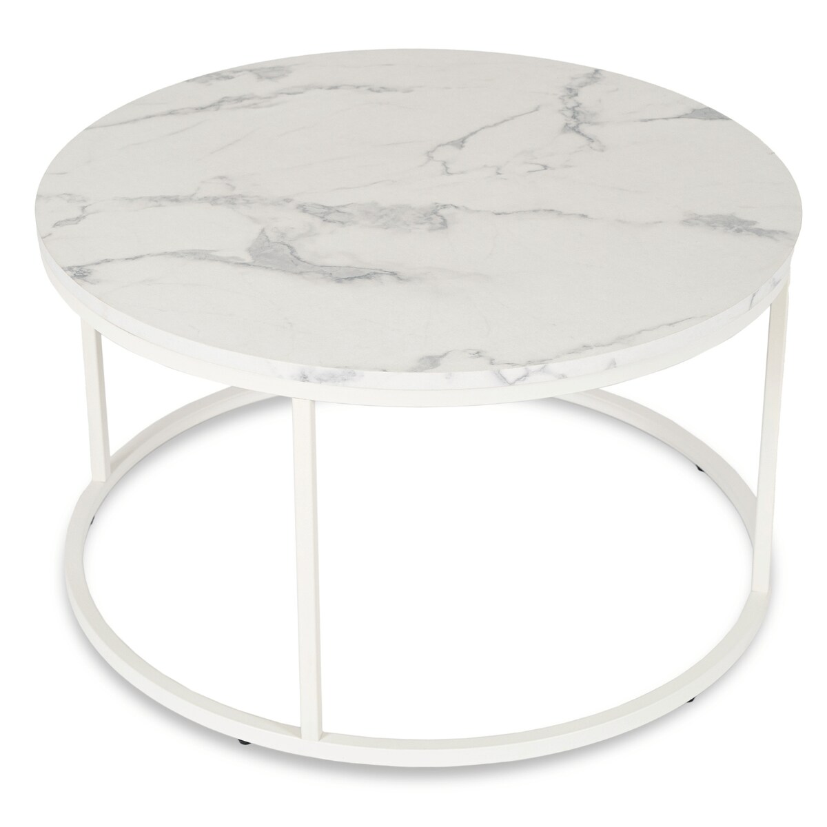 Stolik Kawowy Okrągły Biały Marmur Duży Ława Okrągła Biała Duża AGNES MAX