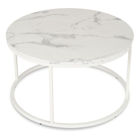 Stolik Kawowy Okrągły Biały Marmur Duży Ława Okrągła Biała Duża AGNES MAX