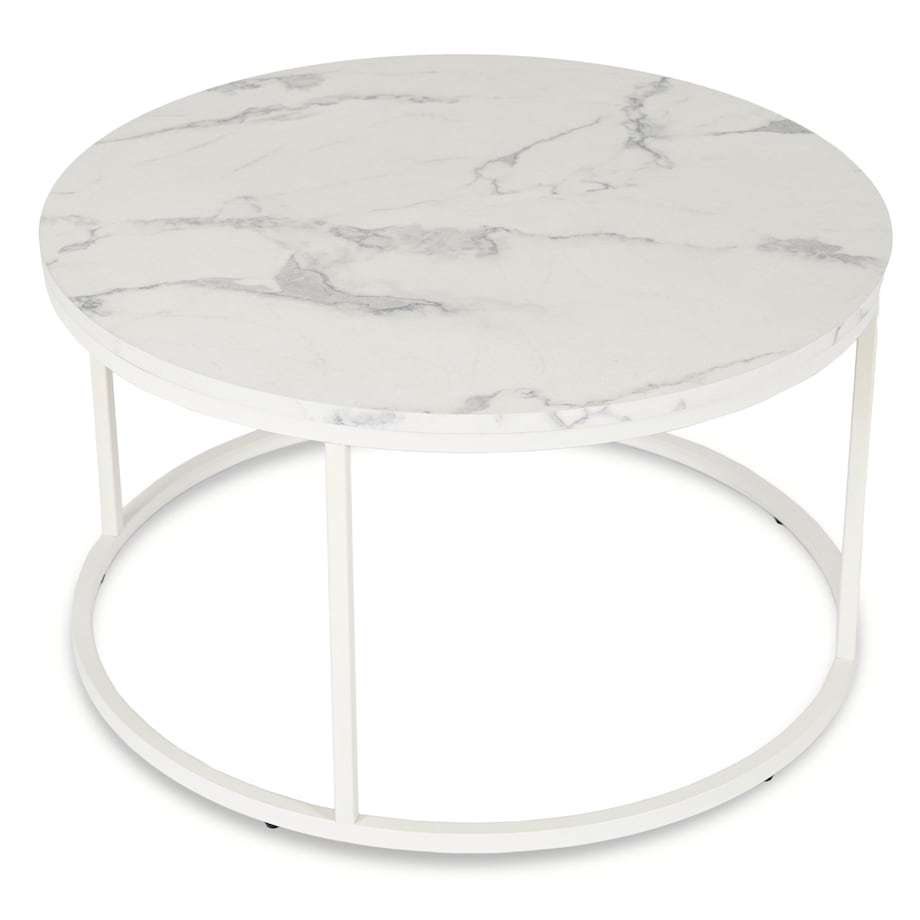 Stolik Kawowy Okrągły Biały Marmur Duży Ława Okrągła Biała Duża AGNES MAX