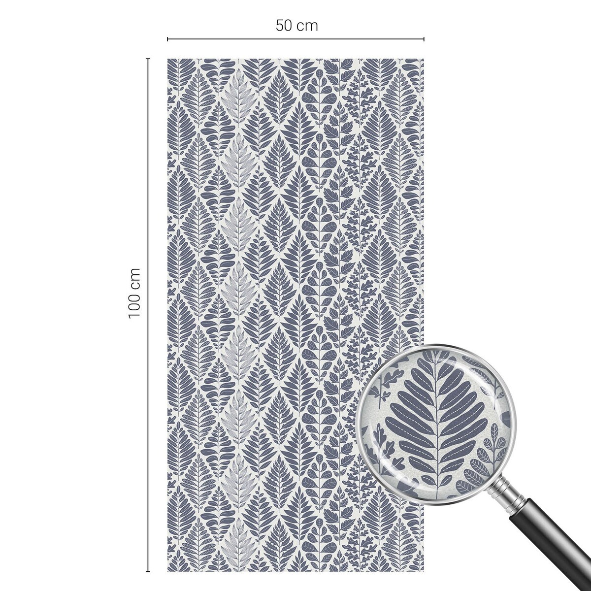 Witraż samoprzylepny chroniący prywatność - Niebiesko-szare liście tapeta klasyczna - 50x100 cm