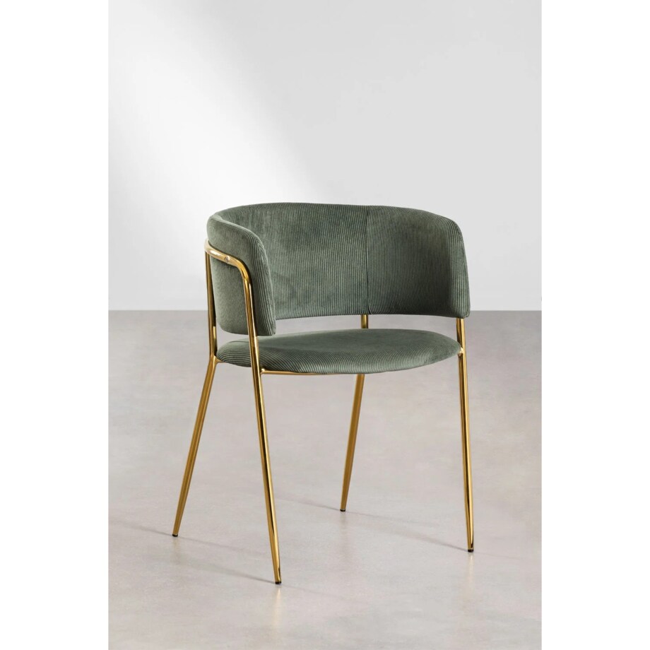 Krzesło sztruksowe, awokado złota podstawa Delta