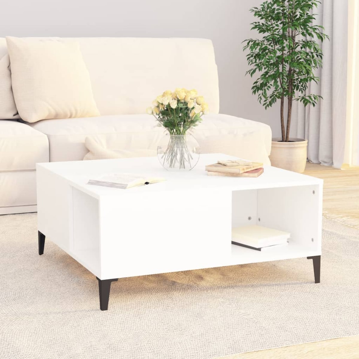 vidaXL Stolik kawowy, biały 80x80x36,5 cm, materiał drewnopochodny