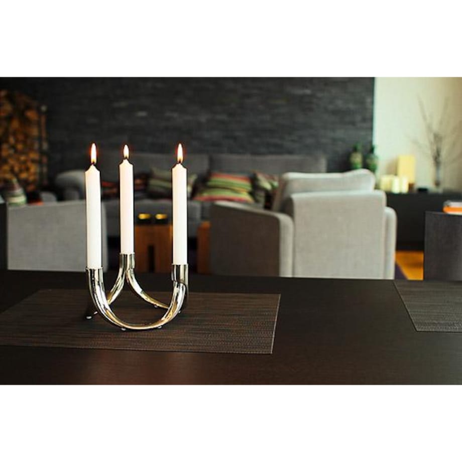 Świecznik trójramienny - nikiel połysk, 9 cm