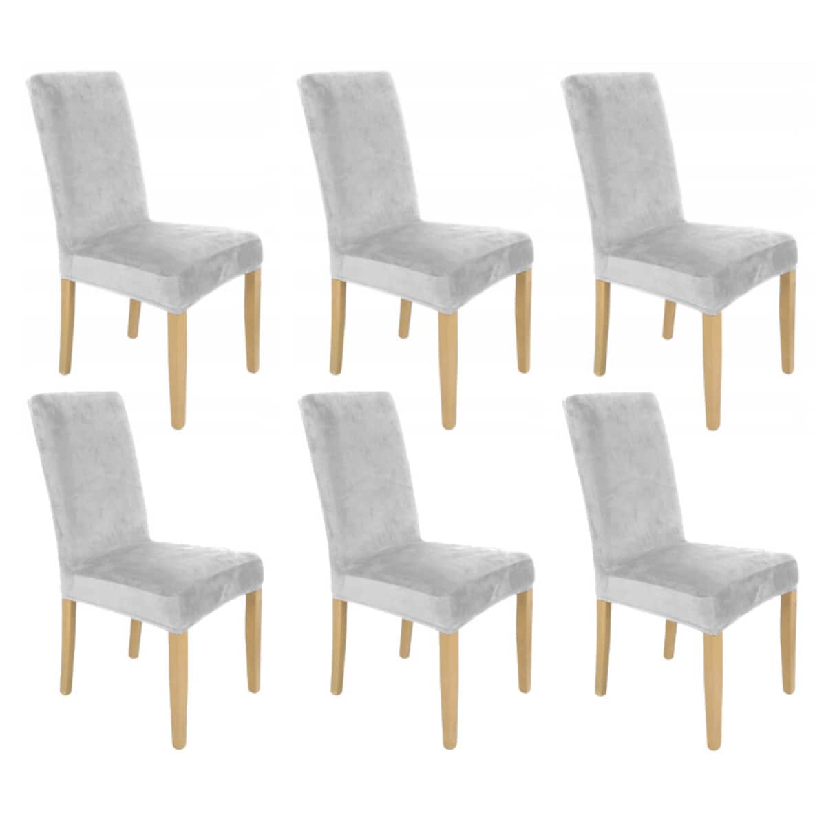 Pokrowiec Na Krzesło Zestaw 6 Szt Jasny Szary Welur Elastczyny