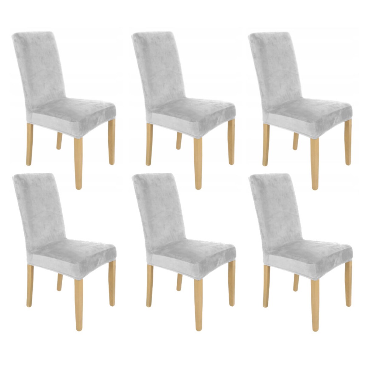 Pokrowiec Na Krzesło Zestaw 6 Szt Jasny Szary Welur Elastczyny