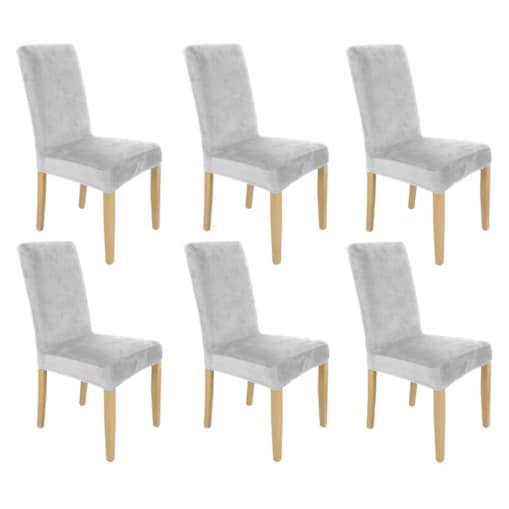 Pokrowiec Na Krzesło Zestaw 6 Szt Jasny Szary Welur Elastczyny