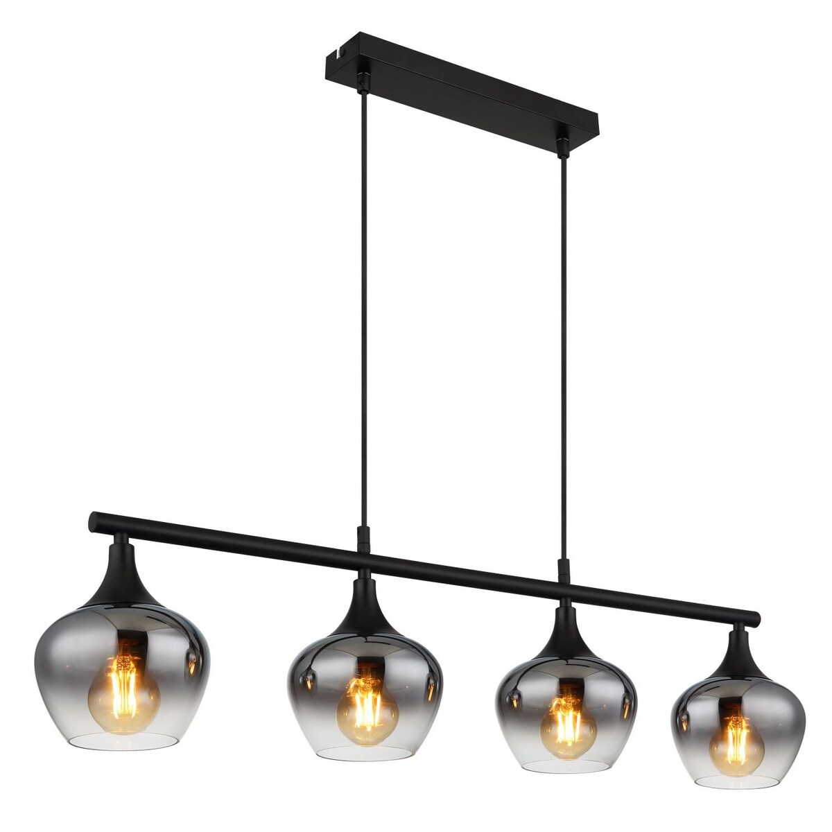 Lampa wisząca Globo MAXY 15548-4H1 czarny mat, dymione szkło, 4xE27, regulowana wysokość