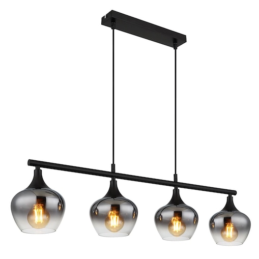 Lampa wisząca Globo MAXY 15548-4H1 czarny mat, dymione szkło, 4xE27, regulowana wysokość