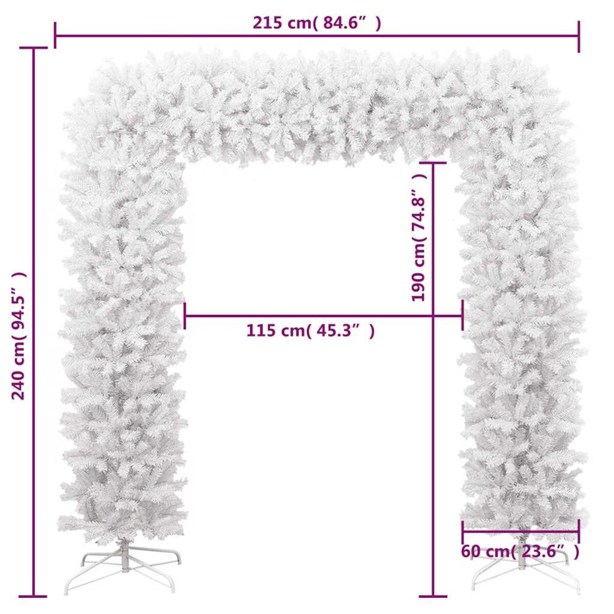 vidaXL Łuk świąteczny z girlandą, biały, 240 cm