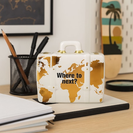 Kolorowa skarbonka ceramiczna z motywem podróży