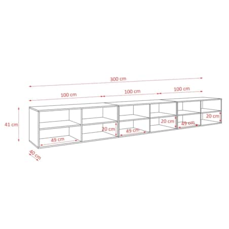 Szafka RTV ALI 300 cm zamknięta z ozdobnymi frontami -biały+czarny