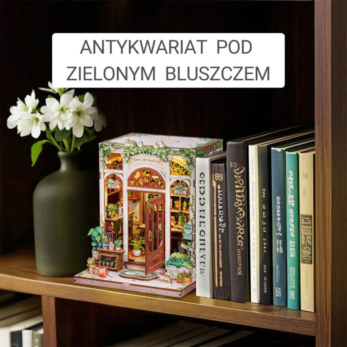 Miniaturowy domek mini Book Nook - Antykwariat pod zielonym bluszczem - CuteBee