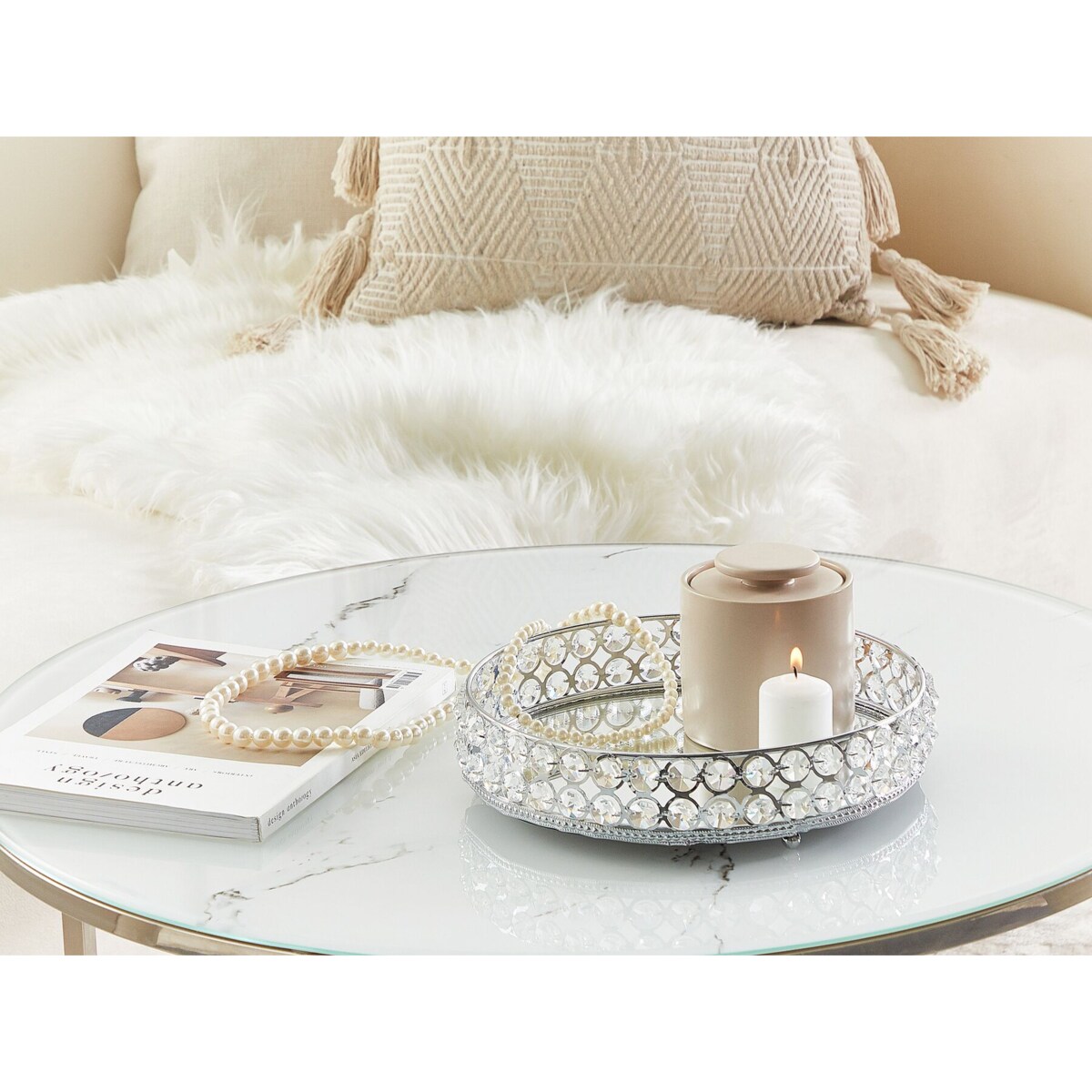 Taca dekoracyjna lustrzana okrągła srebrna VATAN