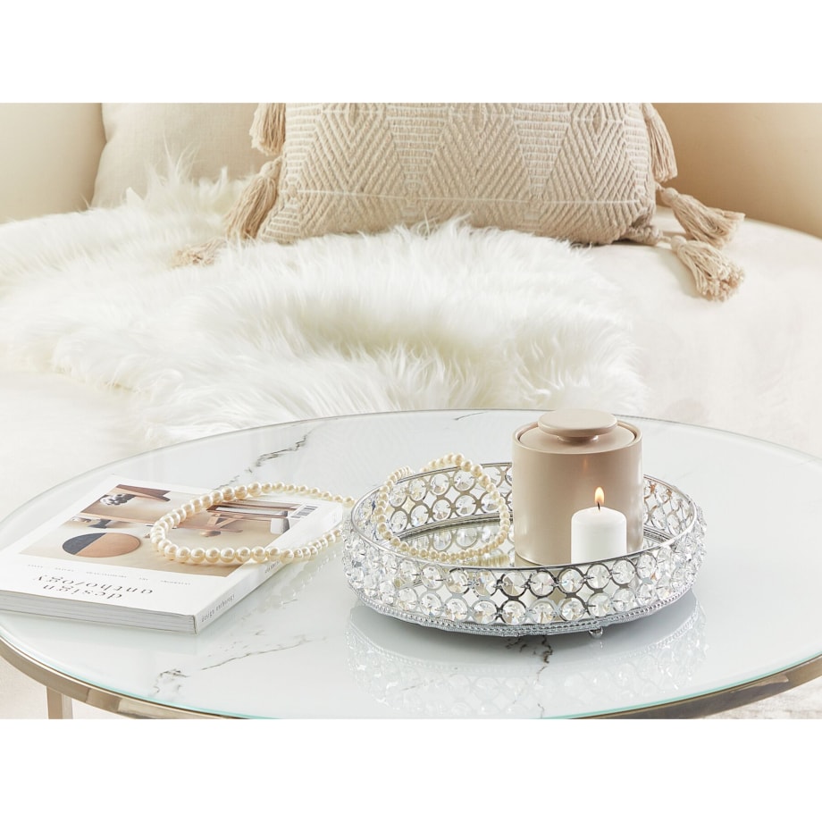 Taca dekoracyjna lustrzana okrągła srebrna VATAN