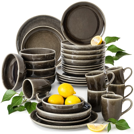 EDA Zestaw obiadowy 6 os. (30 el.), brązowy/szary/beżowy