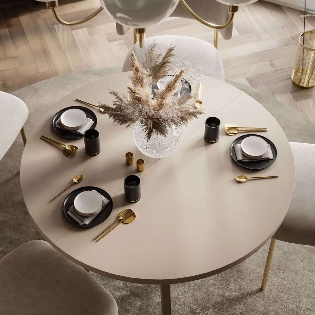 Okrągły stół rozkładany VOLTA MATT, nogi kaszmir, blat kaszmir