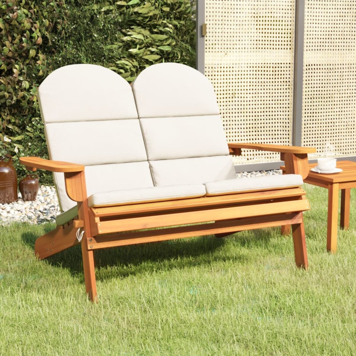vidaXL Ławka ogrodowa Adirondack z poduszkami, 126 cm, drewno akacjowe