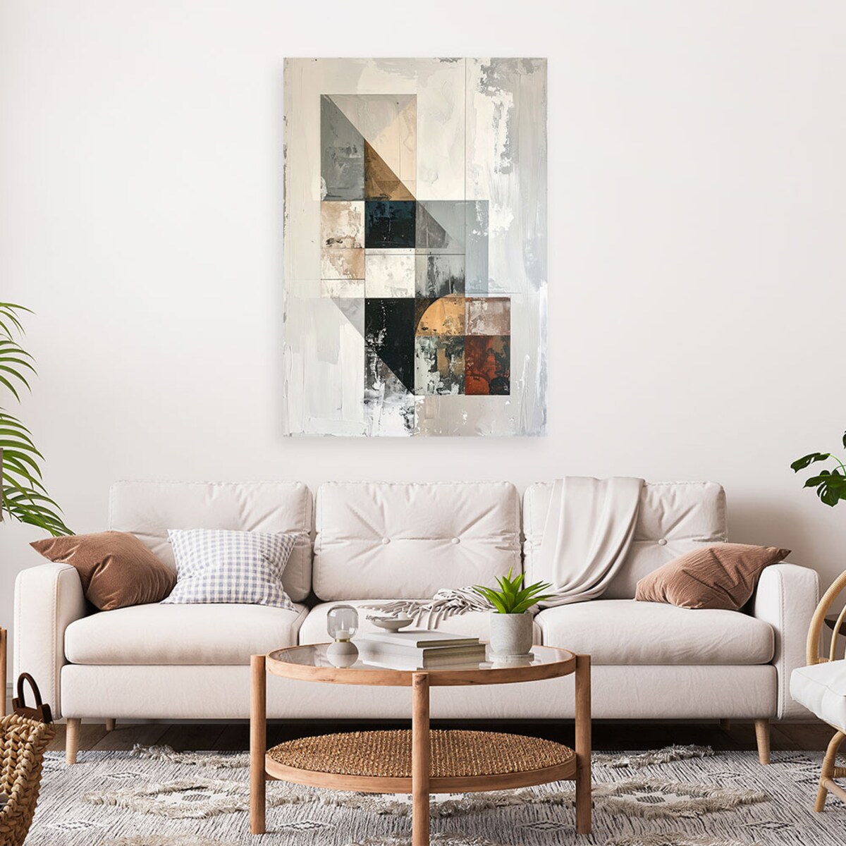 Obraz do salonu sypialni biura loftu, Nowoczesna Abstrakcja geometryczna w beżowo kolorach 30x45 cm