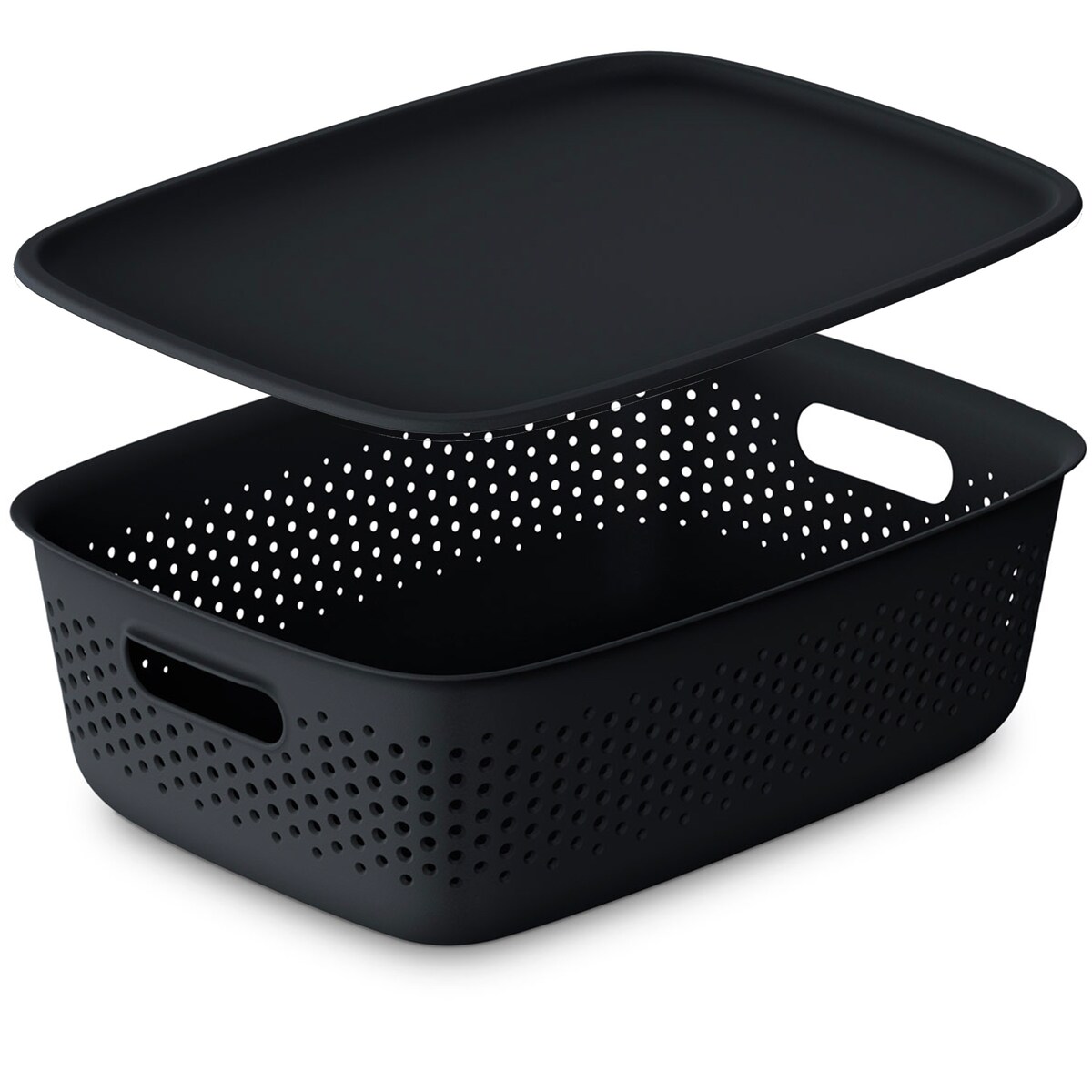 3X Pojemnik Plastikowy Ażurowy Pudełko Z Pokrywą Pojemniki Box 10L Czarny