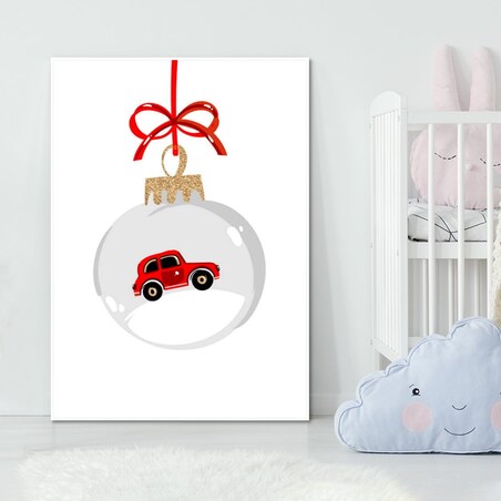 Poster Story, Plakat, Obraz - Świąteczna Bombka z Czerwonym Autem, wymiary 50 x 70 cm
