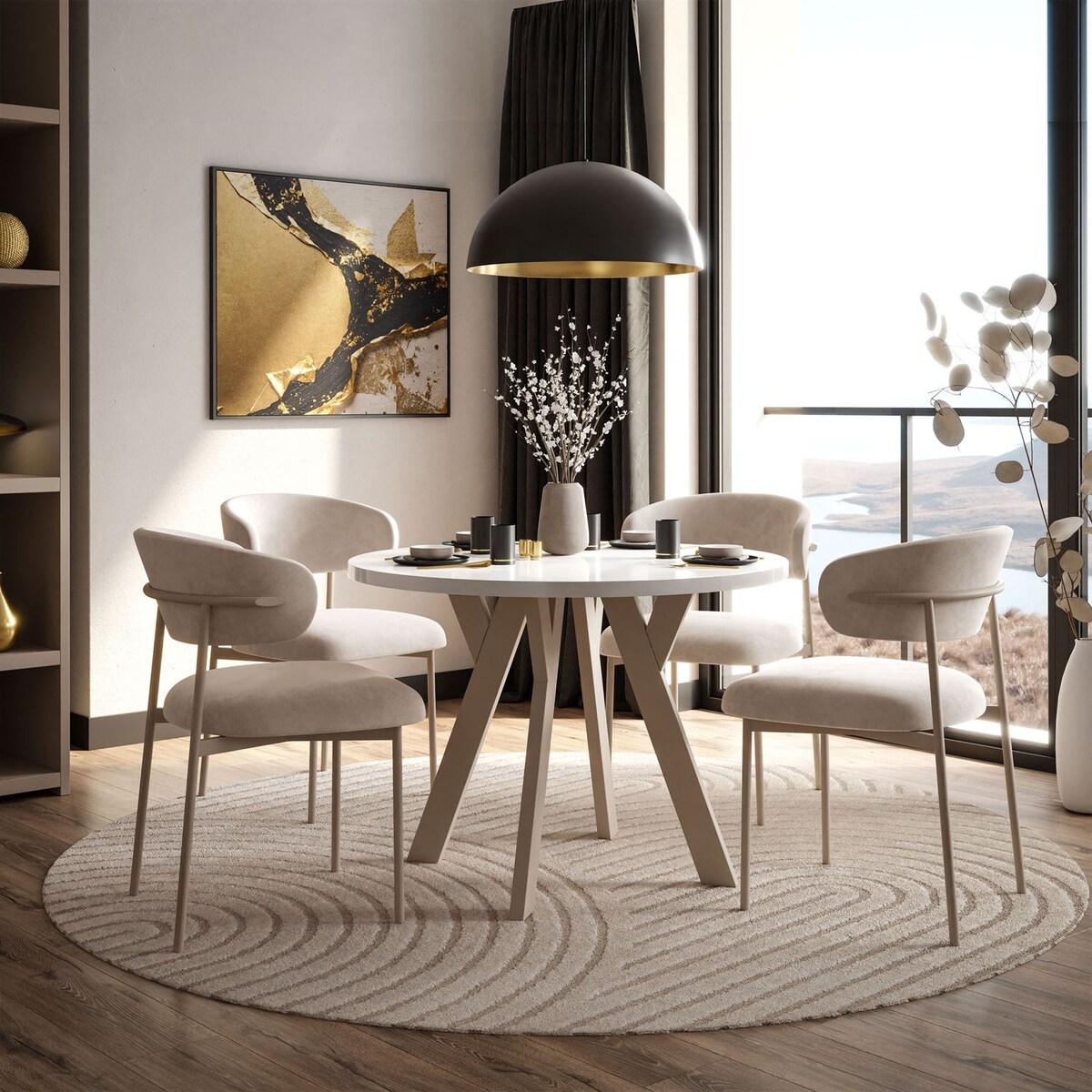 Okrągły stół rozkładany VOLTA GLOSS, nogi kaszmir, blat biały