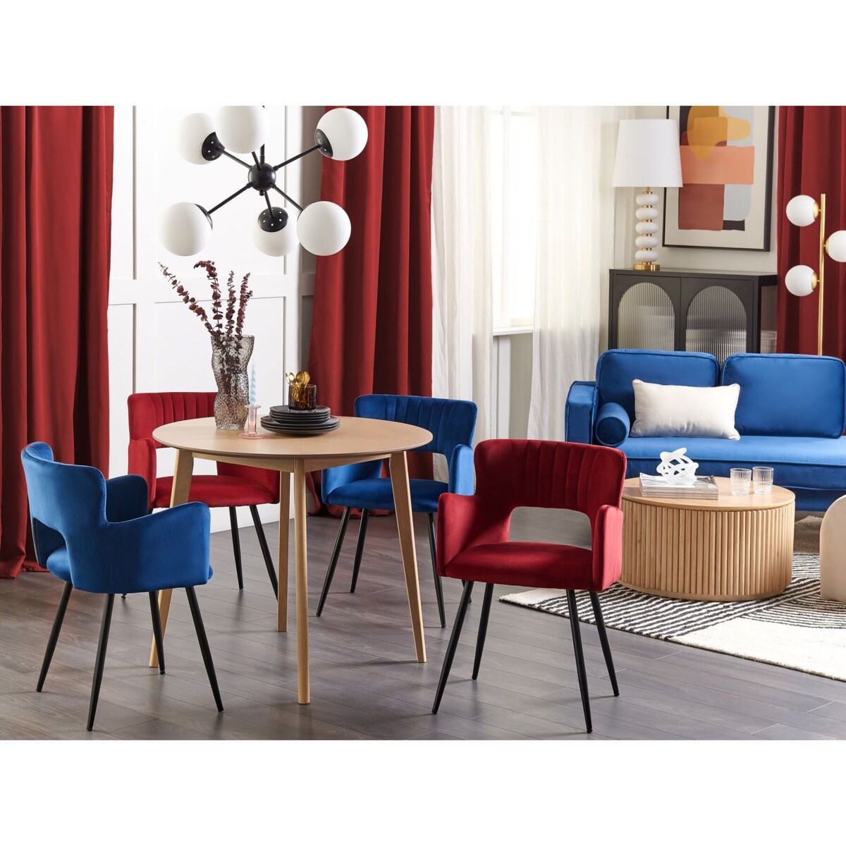 2 krzesła do jadalni welurowe ciemnoczerwone SANILAC