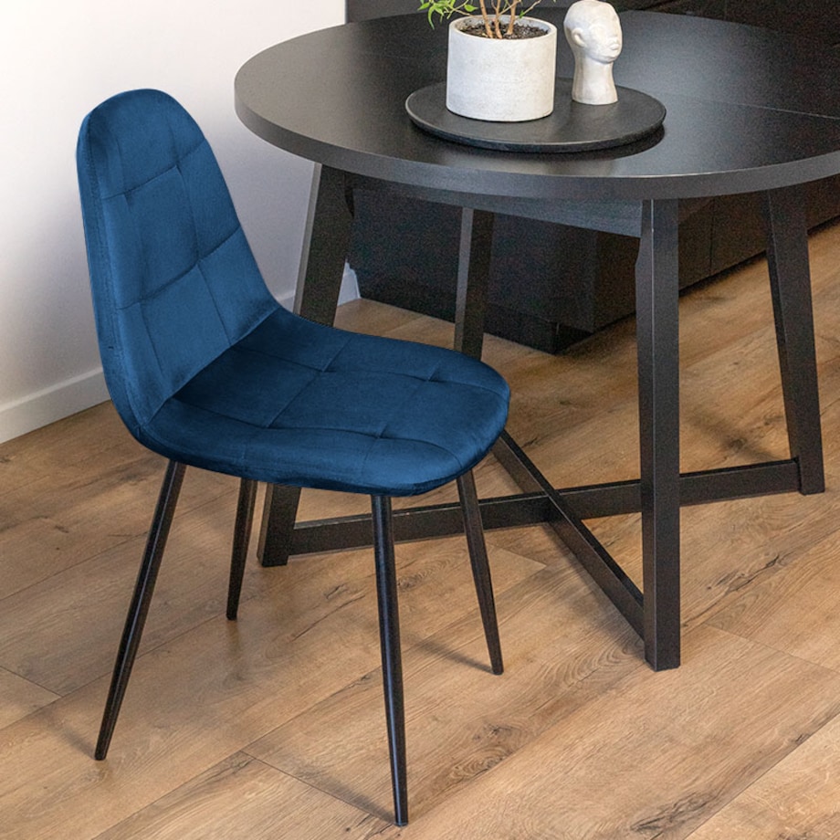 Krzesło tapicerowane granatowe welur nowoczesne pikowane