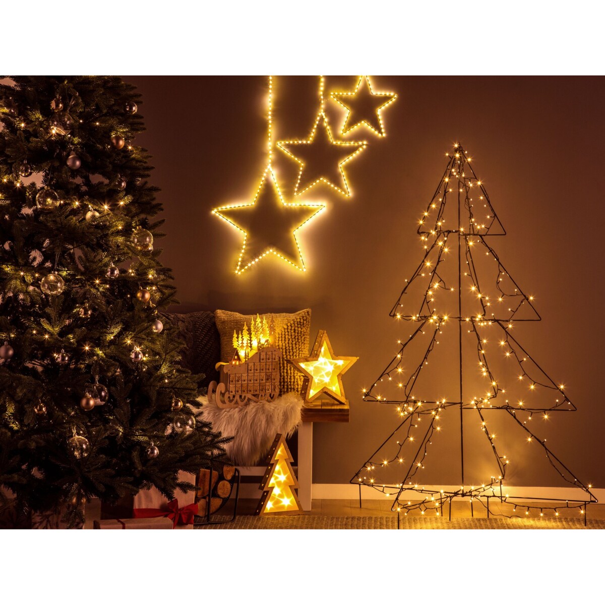 Figurka dekoracyjna LED sanie kalendarz adwentowy jasne drewno IMPALA