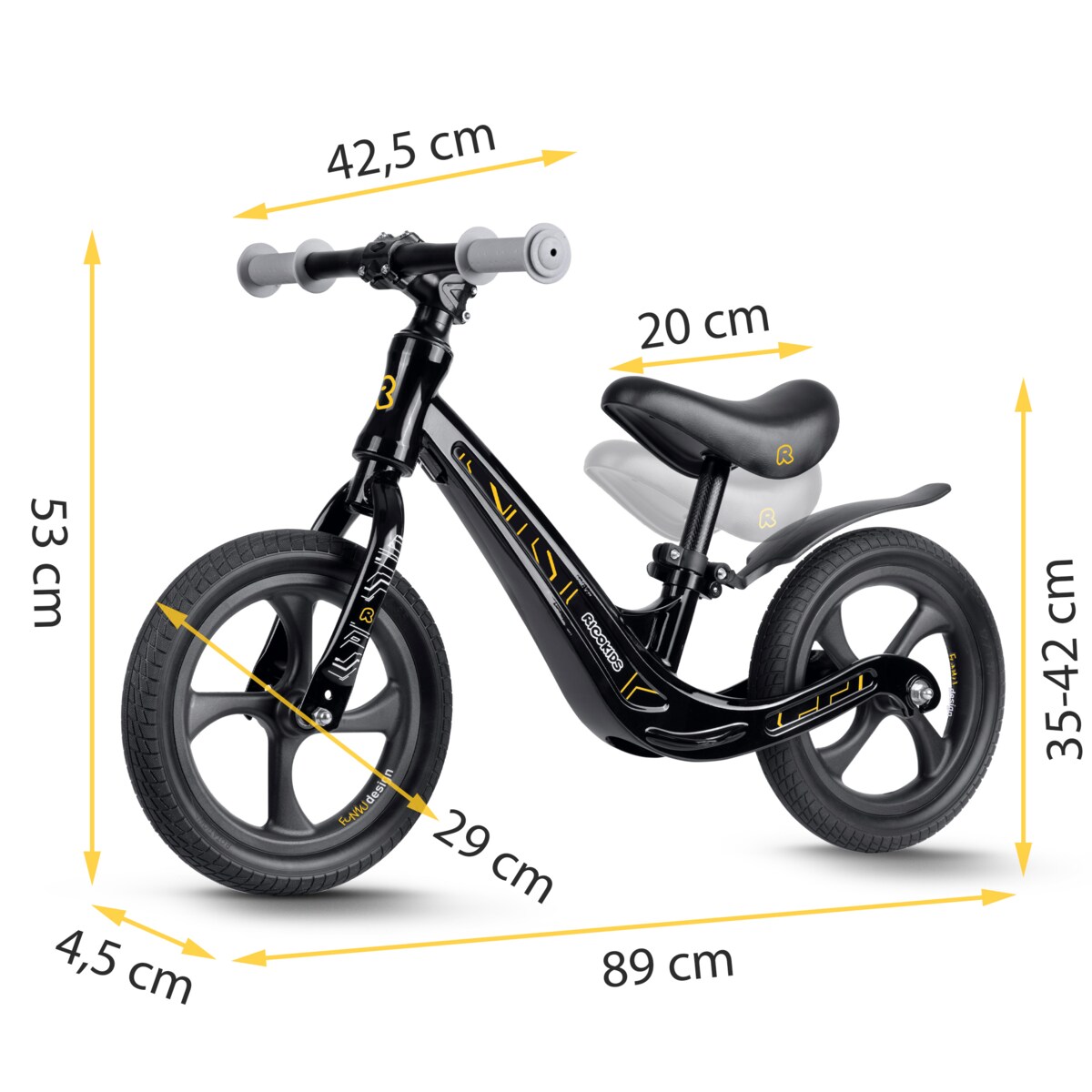 Rowerek biegowy dla dzieci magnesium Ricokids Funnu czarny 760500