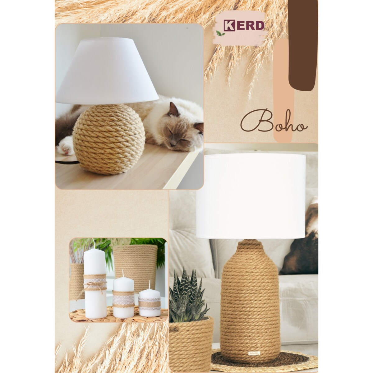 Wysoki wazon Paula w stylu BOHO jutowy do suszonej trawy i kwiatów * pleciony sznurek jutowy naturalny do trawy pampasowej kompozycji 33 cm styl skandynawski